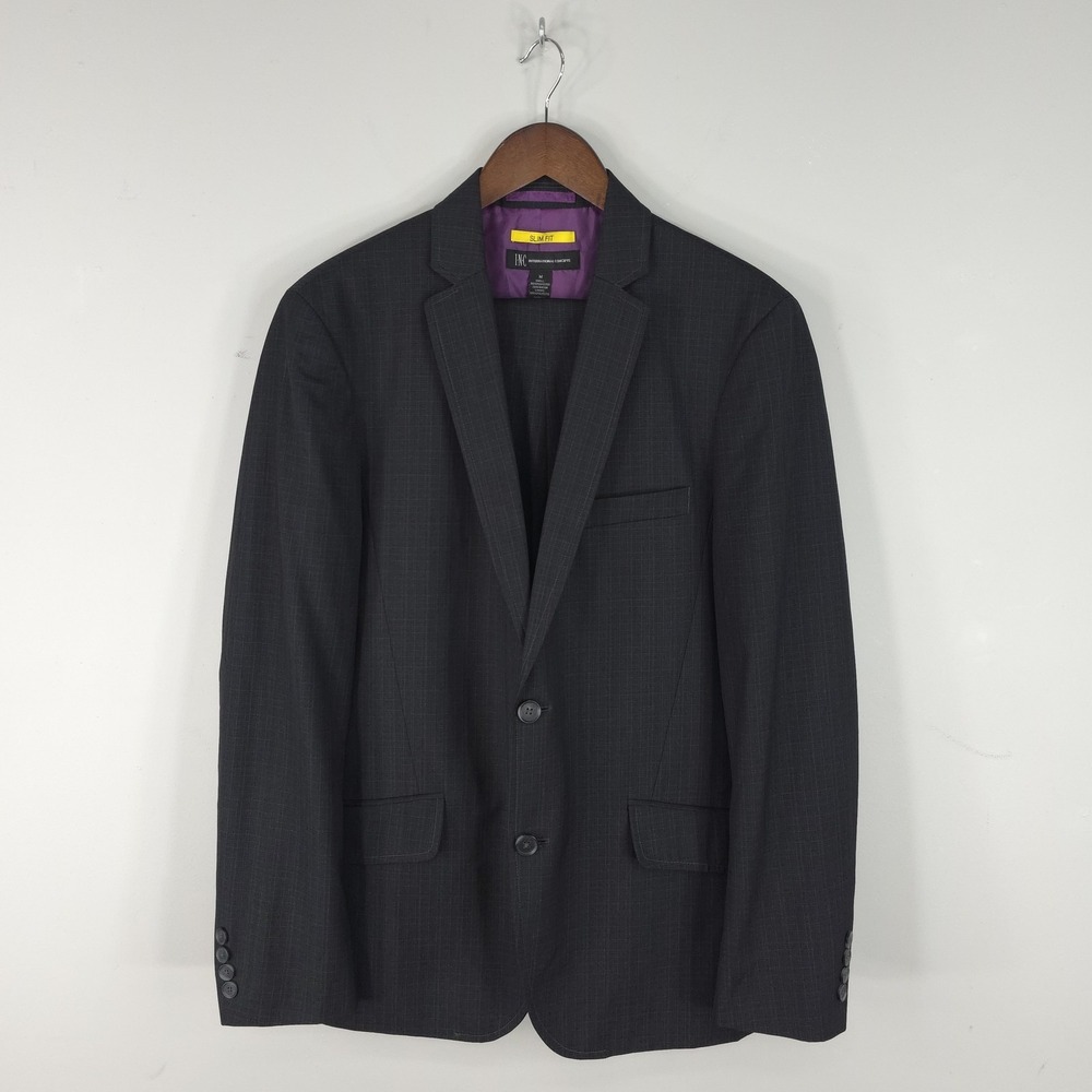 INC International Concepts Suit Mens Medium 29x30 Gray Check Slim Fit 2 Piece
